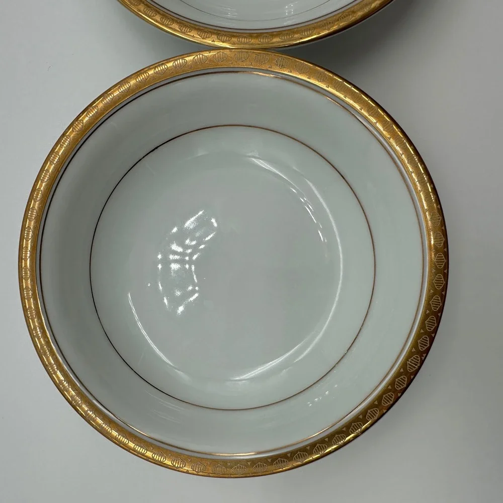 Noritake Richmond 6124 Fruit Bowls Gold Encrusted Rim White China Japan Set of 2